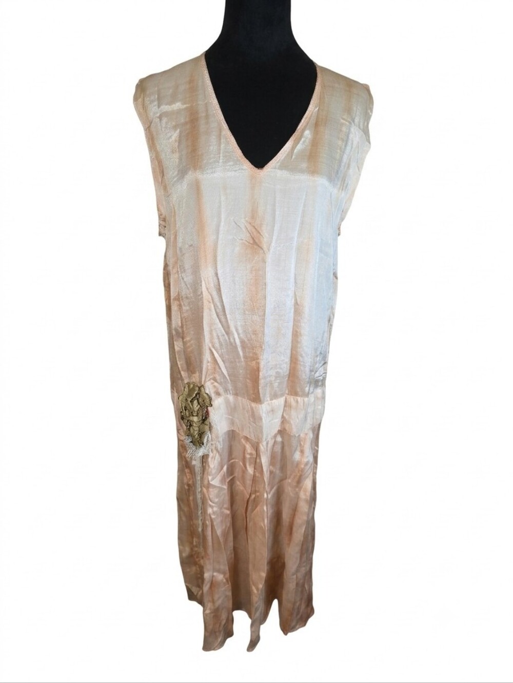 Vintage Peach Blush Tie Dye Rayon Dress Boho Witchy Romantic Gothic Halloween